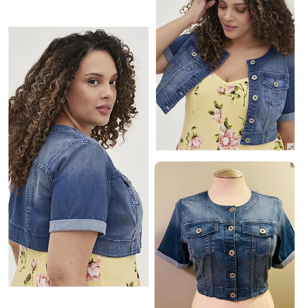 Torrid 3 (3x 22/24) New Blue‎ Medium Wash Denim Short Sleeve Crop Cropped Jacket